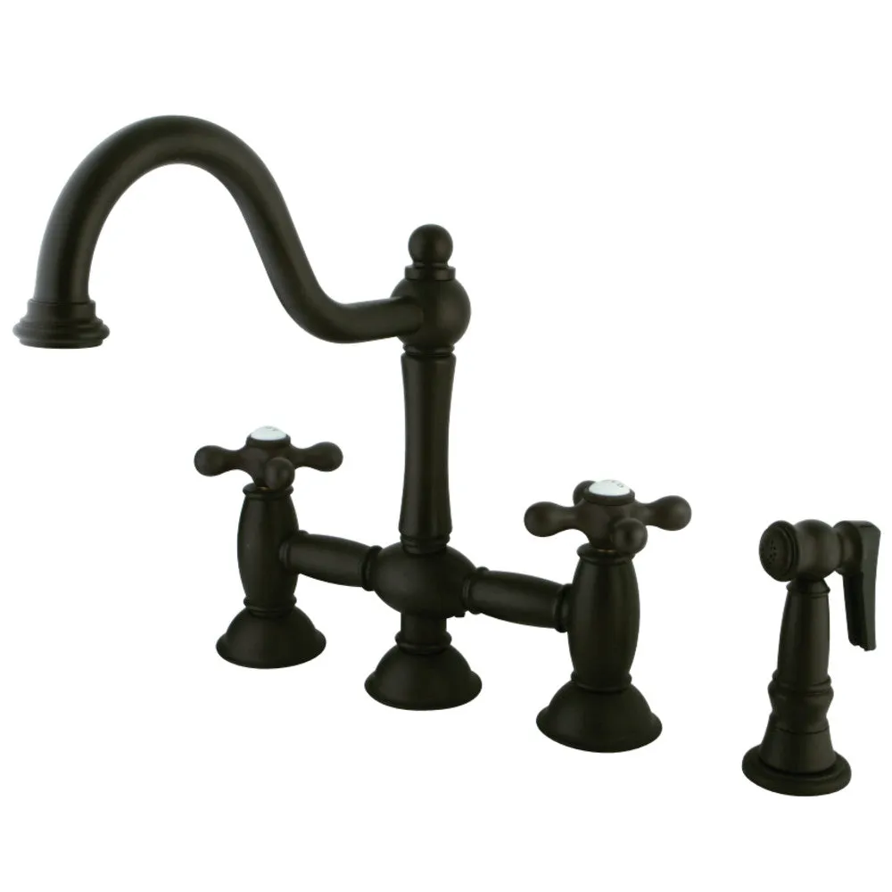 Restoration Traditional Bridge Kitchen Faucet with Brass Sprayer