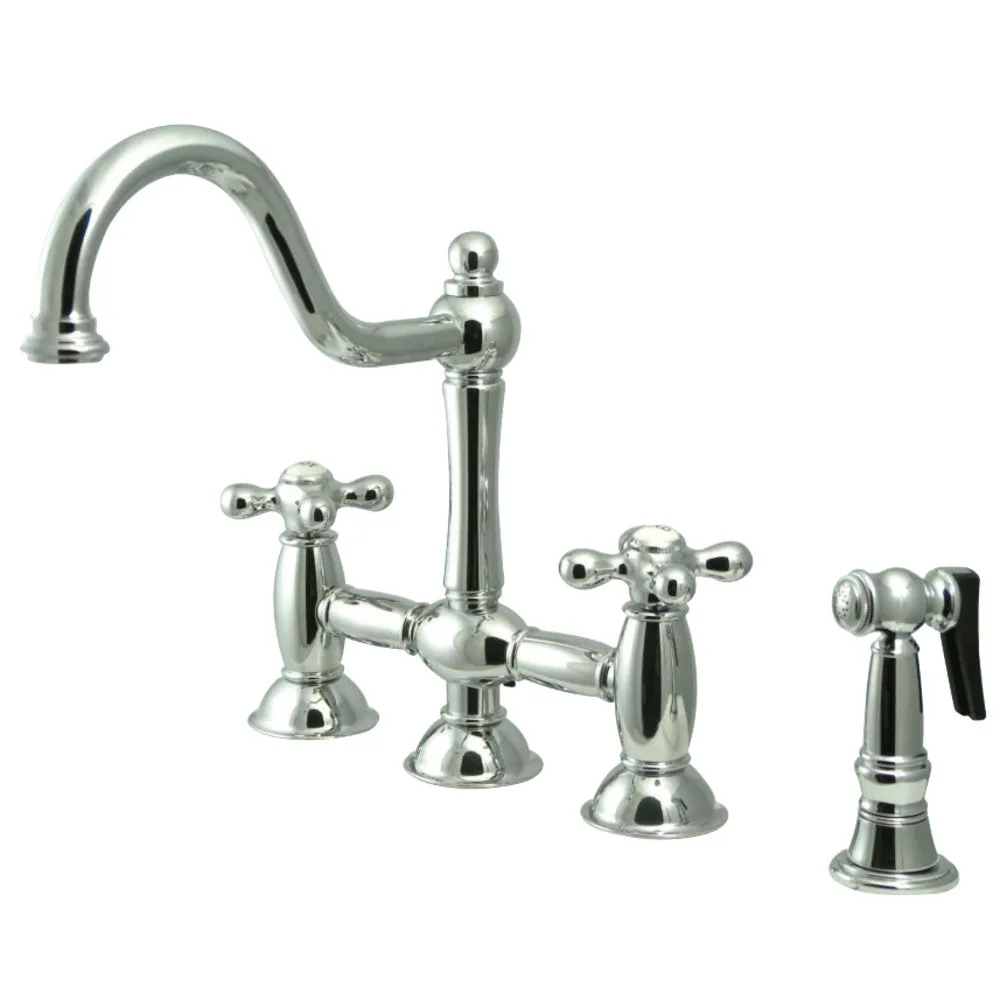 Restoration Traditional Bridge Kitchen Faucet with Brass Sprayer