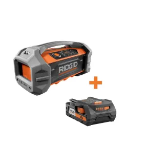 RIDGID 18-Volt Cordless Hybrid Jobsite Radio with Bluetooth Wireless Technology with 2.0 Ah Lithium-Ion Battery - Factory Reconditioned