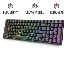 Royal Kludge RK RK100 RK860 100 Keys RGB Mechanical Gaming Keyboard Tri Mode 2.4Ghz Wireless Wired Hot Swappable TKL with Bluetooth 5.0 (White, Black) (Blue Clicky, Red Linear, Brown Tactile Switch)