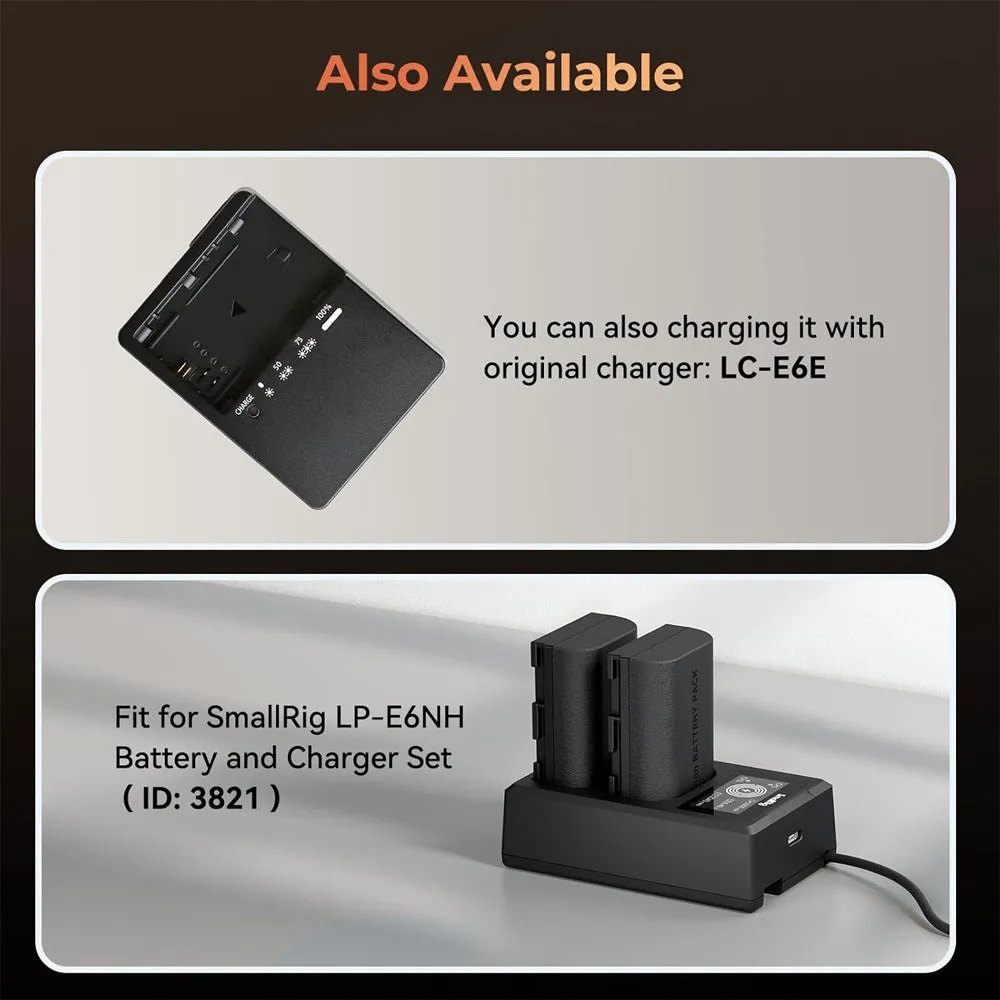 SmallRig LP-E6NH Rechargeable Lithium-Ion Battery 2400mAh 7.2V with USB-C Direct Charging for Selected CANON Cameras EOS R7，XC10，EOS 5DS R，EOS R6，XC15，EOS R5，EOS 80D，EOS 70D， EOS R5C，EOS 7D Mark II，EOS 6D Mark II，EOS 90D, EOS R & Others