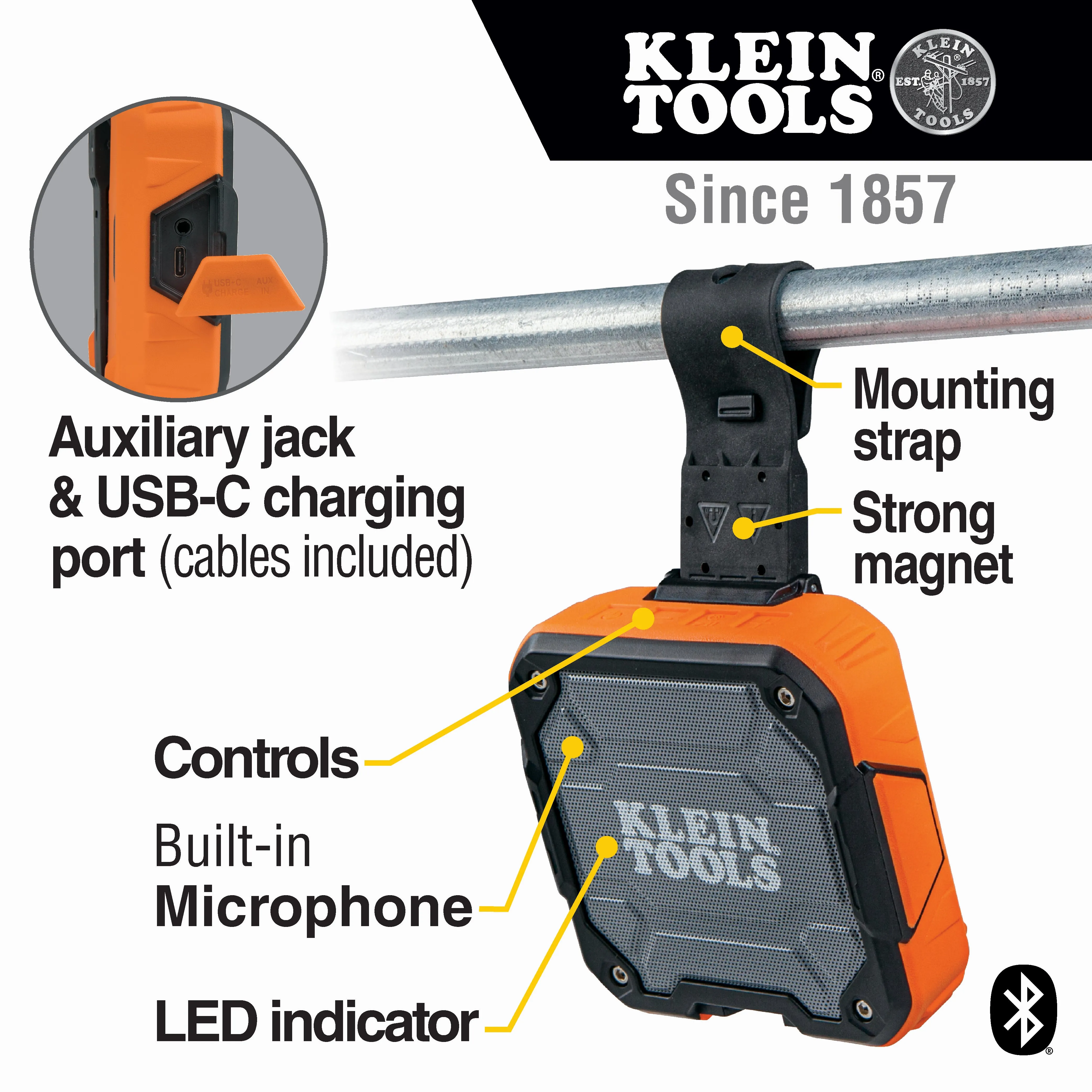 Speaker - Klein Tools Bluetooth® Speaker with Magnetic Strap AEPJS2