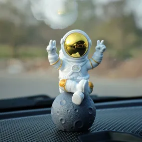 Street27® Astronaut Figurine Showpiece for Home Décor Idols for Office Desk Table Astronaut Toy for Car Dashboard, Statue for Gift Gifting Items Birthday Decoration (Sitting on The Moon_Golden Large)