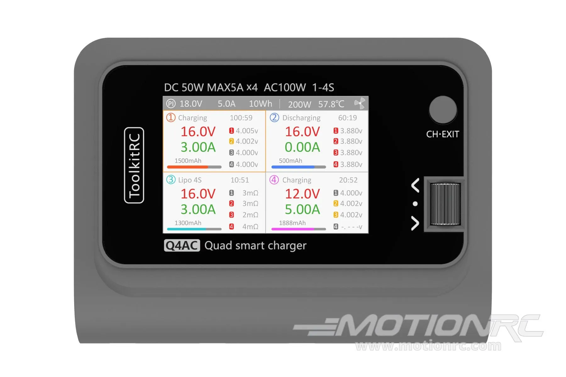 ToolkitRC Q4AC 200W 4 Cell (4S) Quad Port LiPo AC/DC Battery Charger