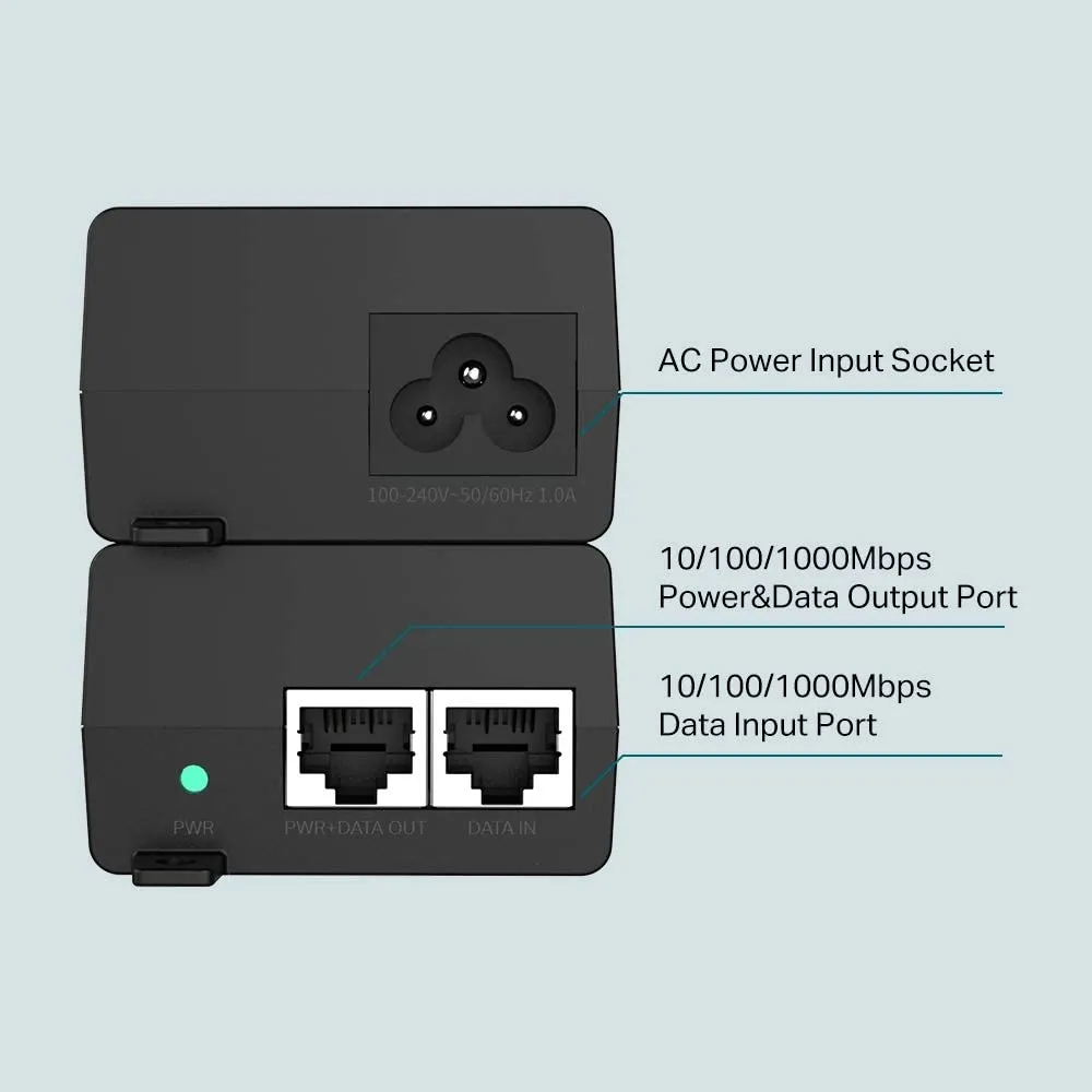 TP-LINK TL-PoE160S, 802.3at/af Gigabit PoE Injector, Non-PoE to PoE Adapter, Supplies PoE (15.4W) or PoE  (30W), Plug & Play, Desktop/Wall-Mount