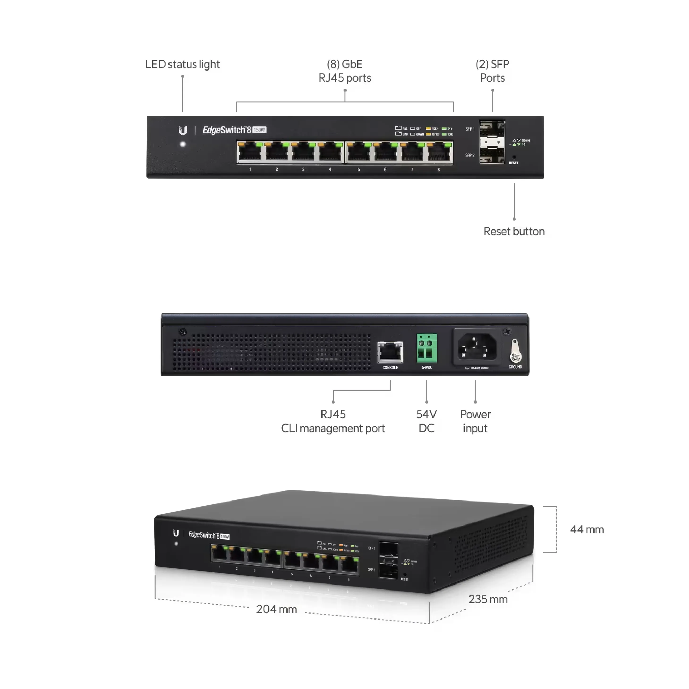 Ubiquiti ES-8-150W UISP EdgeSwitch 8 PoE Gigabit Switch