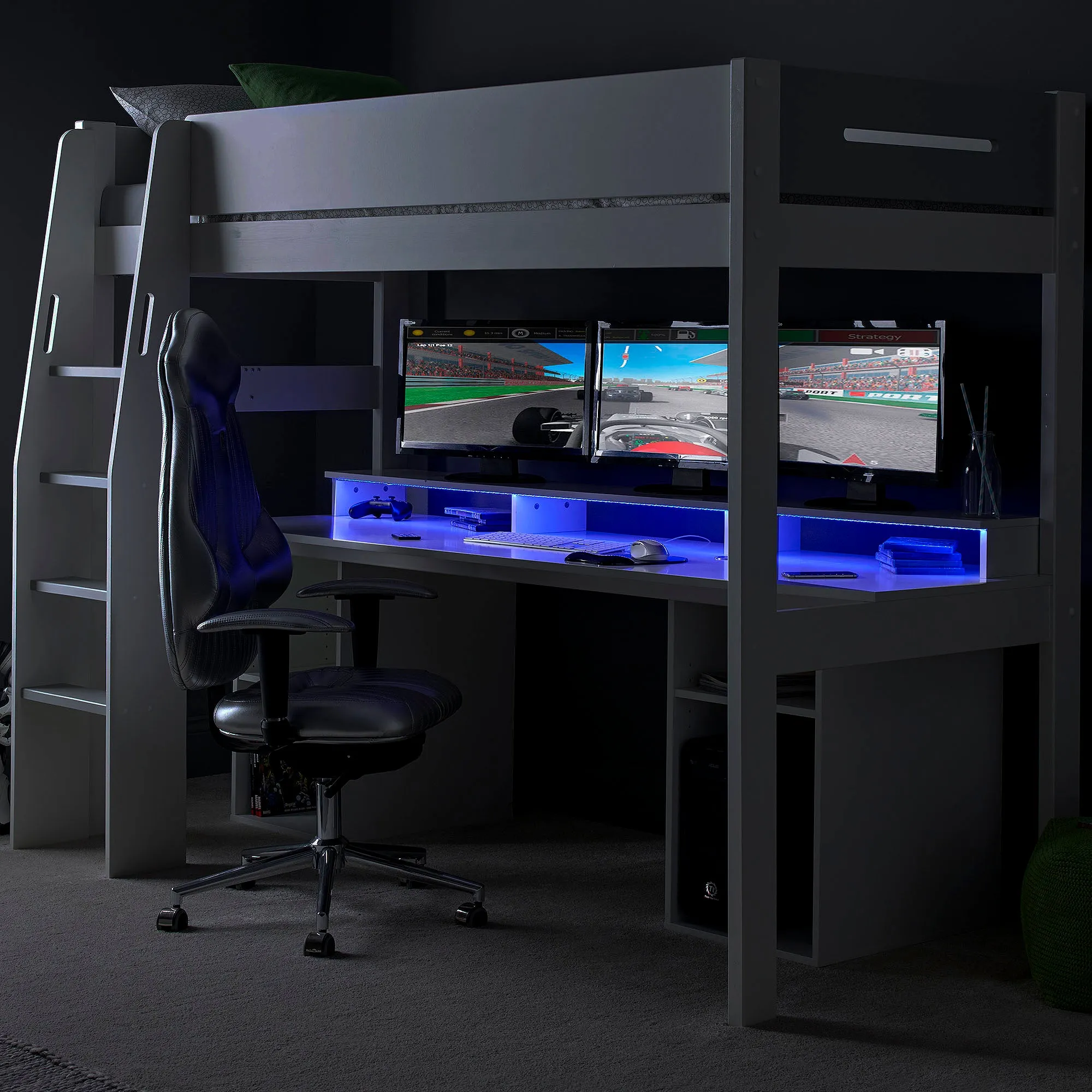 Urban High Sleeper PC Gaming Bed with Built-In Gaming Desk