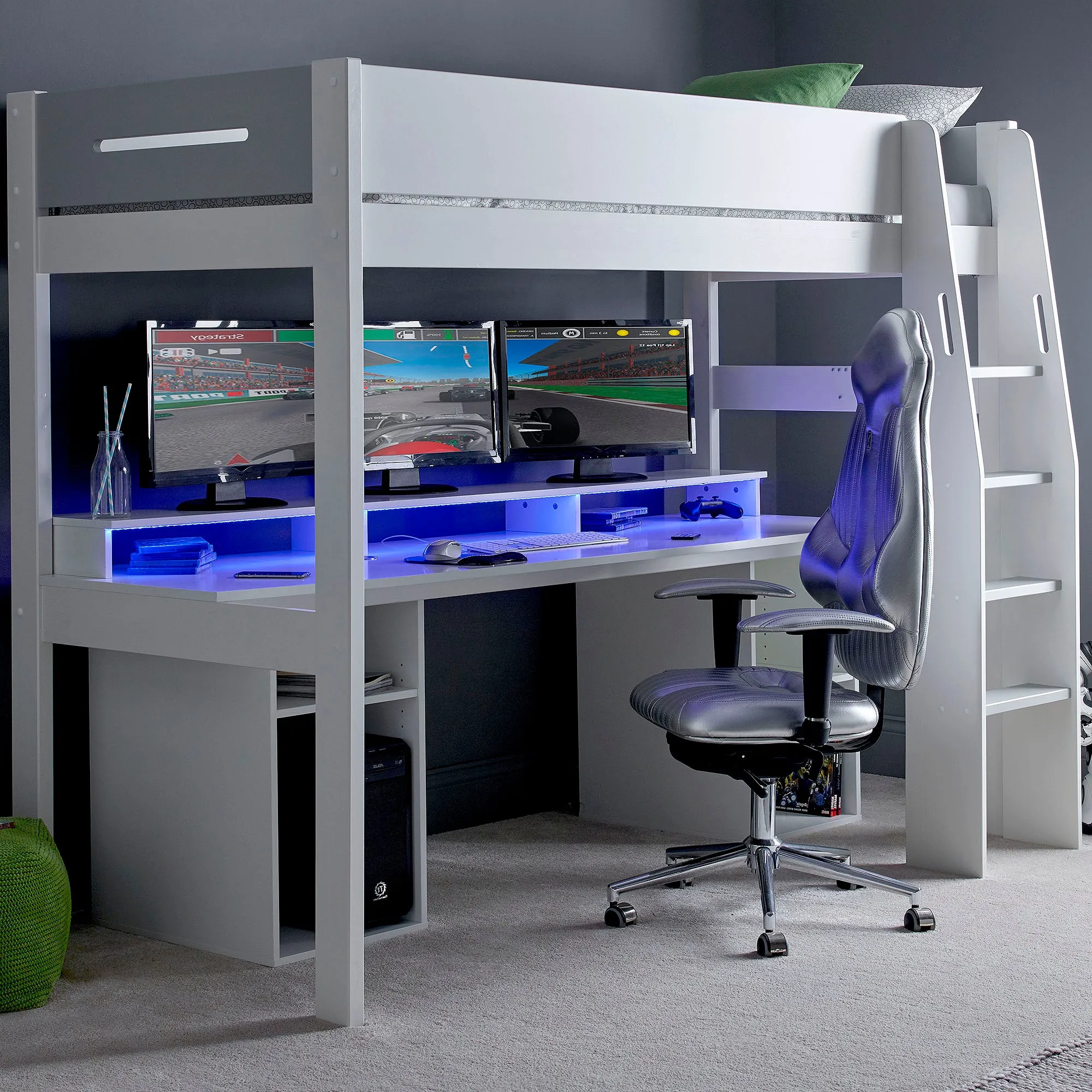 Urban High Sleeper PC Gaming Bed with Built-In Gaming Desk