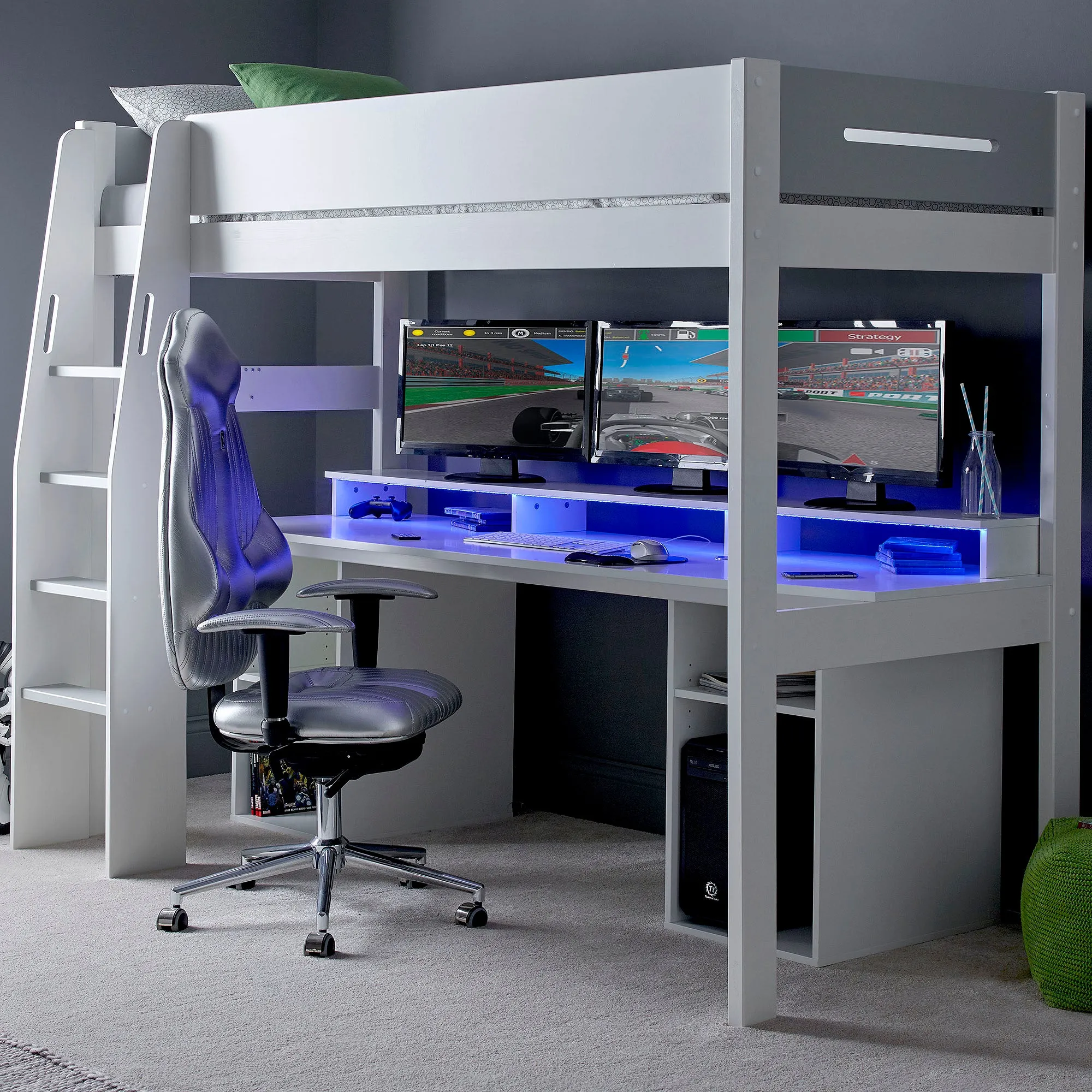 Urban High Sleeper PC Gaming Bed with Built-In Gaming Desk