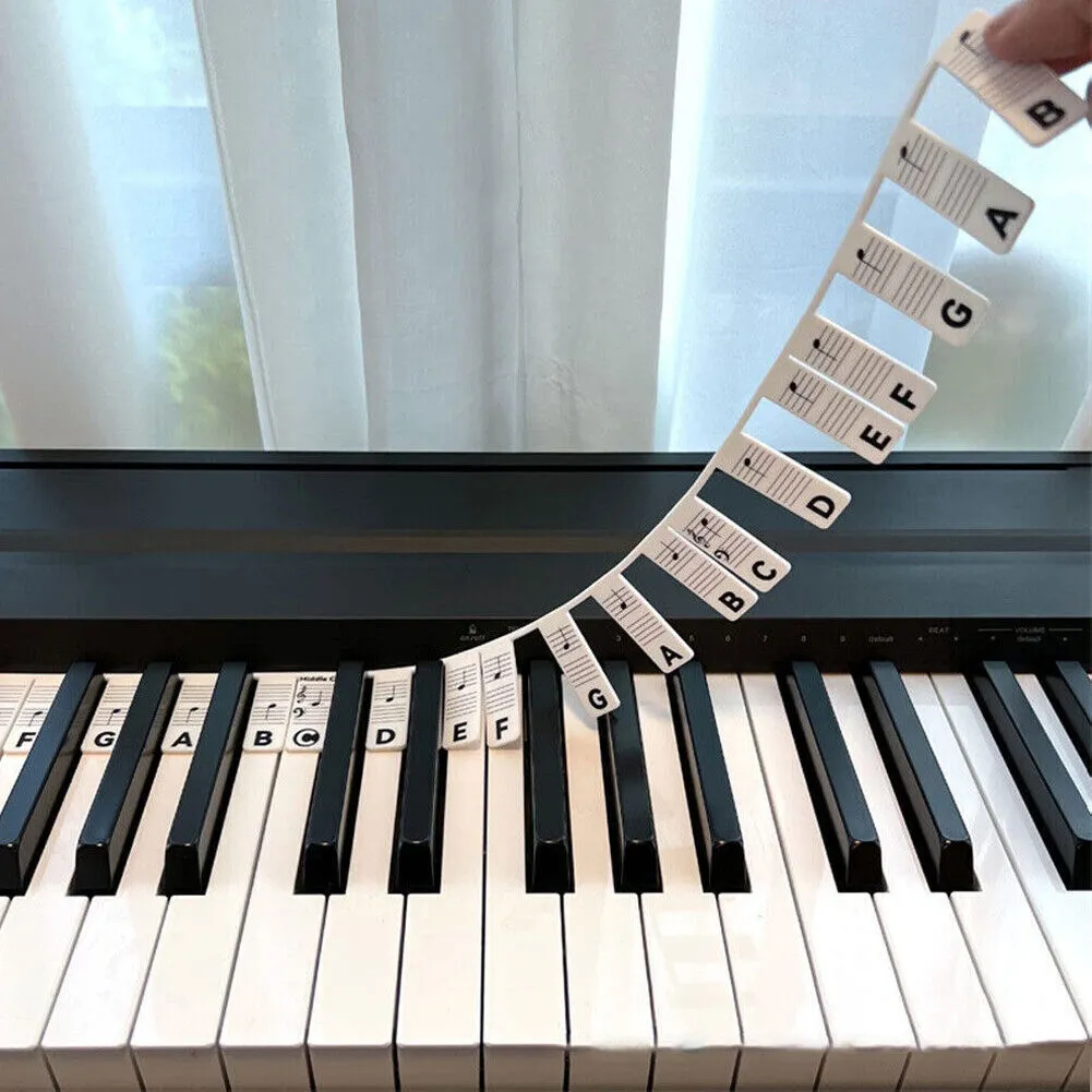 US 1-2 Pcs Removable Piano Keyboard Note Labels Reusable Silicone Piano Stickers