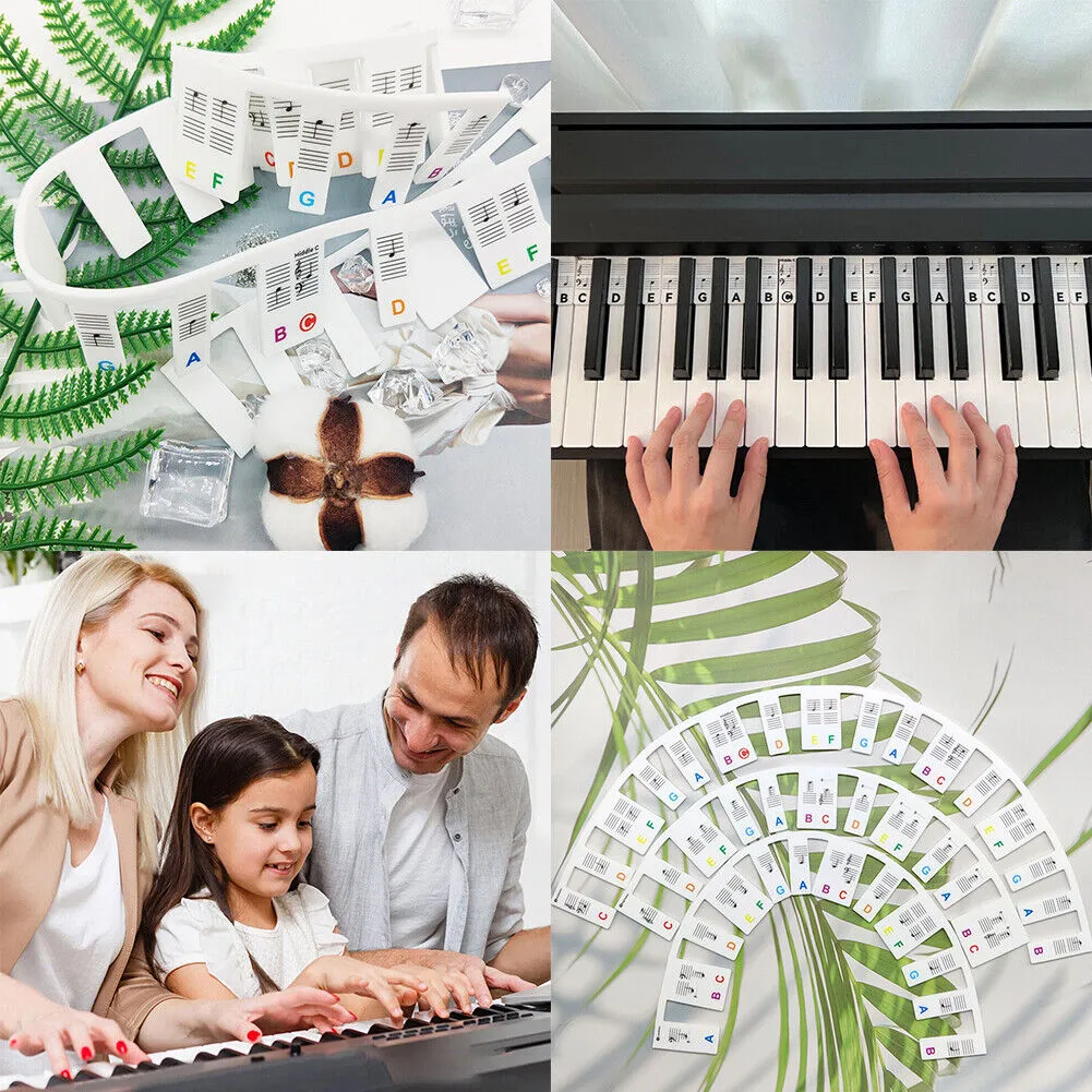 US 1-2 Pcs Removable Piano Keyboard Note Labels Reusable Silicone Piano Stickers