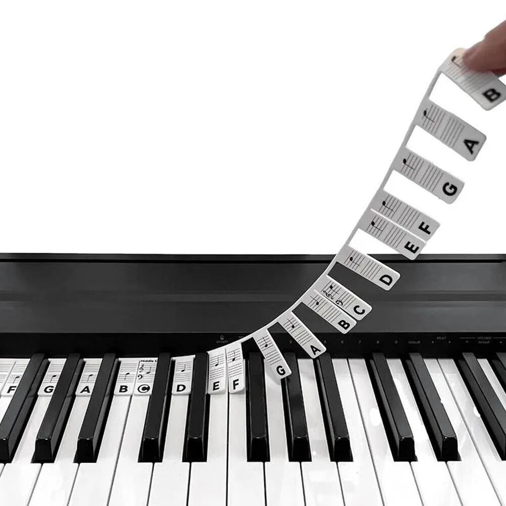 US 1-2 Pcs Removable Piano Keyboard Note Labels Reusable Silicone Piano Stickers