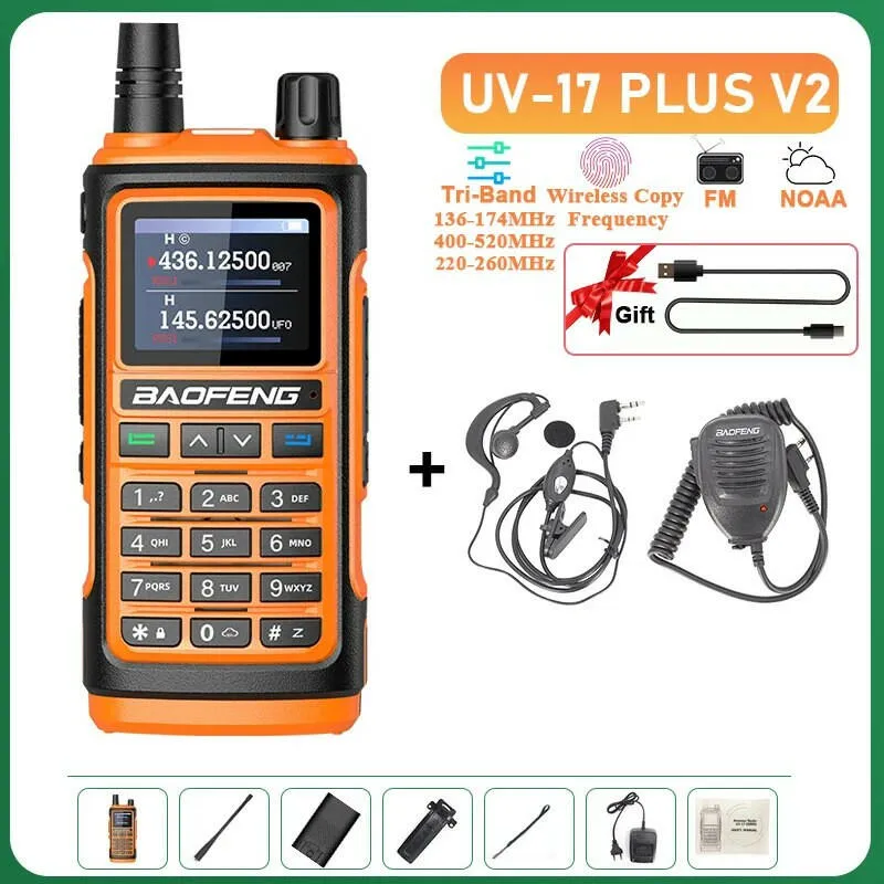 UV-17 Plus V1 V2 Baofeng Walkie Talkie 10W Type C Charging Dual/Tri Band Optional No Pro NOAA 1.77 Inch LCD Screen FM Waterproof