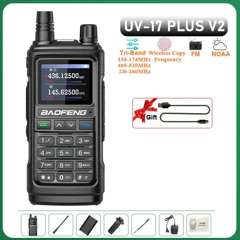 UV-17 Plus V1 V2 Baofeng Walkie Talkie 10W Type C Charging Dual/Tri Band Optional No Pro NOAA 1.77 Inch LCD Screen FM Waterproof