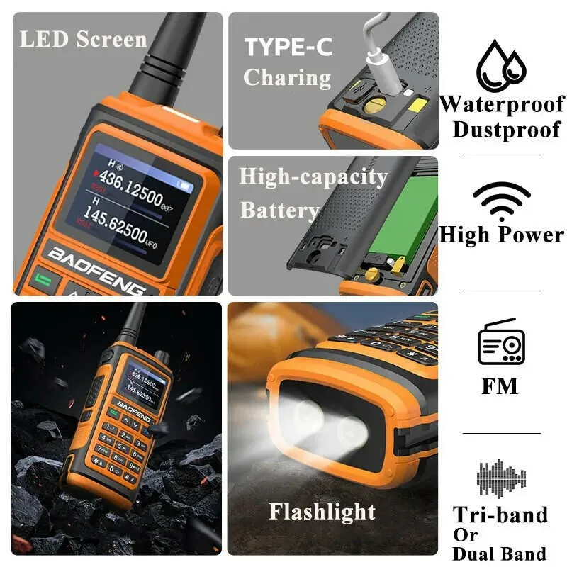 UV-17 Plus V1 V2 Baofeng Walkie Talkie 10W Type C Charging Dual/Tri Band Optional No Pro NOAA 1.77 Inch LCD Screen FM Waterproof