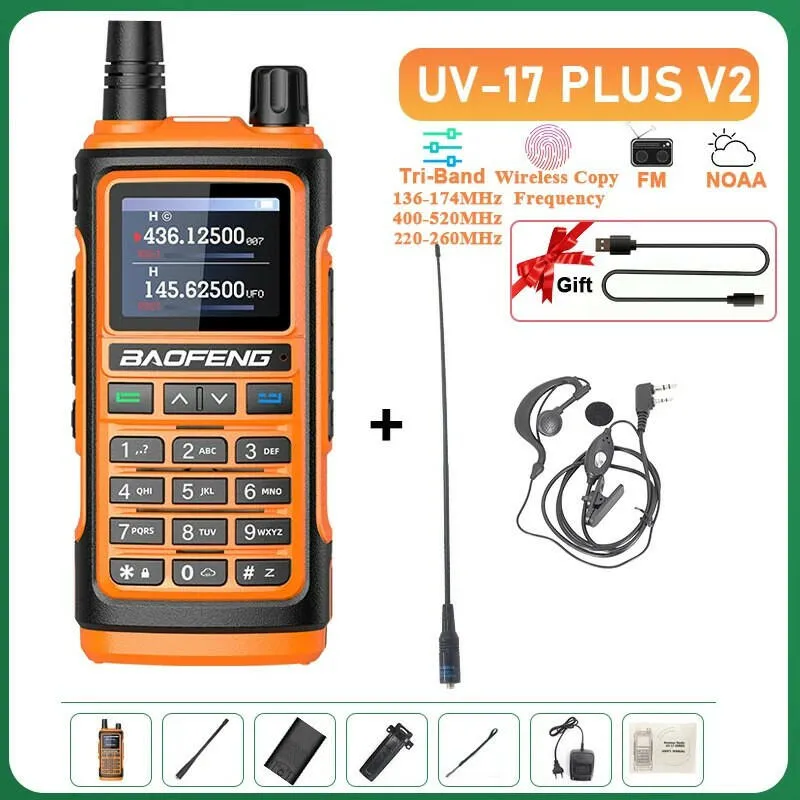 UV-17 Plus V1 V2 Baofeng Walkie Talkie 10W Type C Charging Dual/Tri Band Optional No Pro NOAA 1.77 Inch LCD Screen FM Waterproof