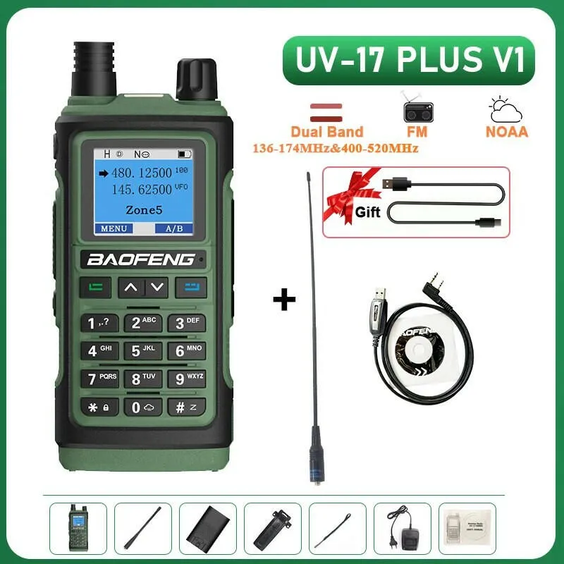 UV-17 Plus V1 V2 Baofeng Walkie Talkie 10W Type C Charging Dual/Tri Band Optional No Pro NOAA 1.77 Inch LCD Screen FM Waterproof