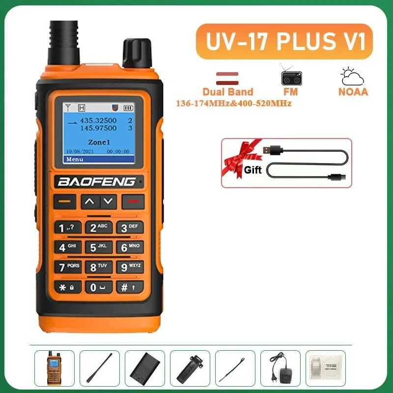 UV-17 Plus V1 V2 Baofeng Walkie Talkie 10W Type C Charging Dual/Tri Band Optional No Pro NOAA 1.77 Inch LCD Screen FM Waterproof