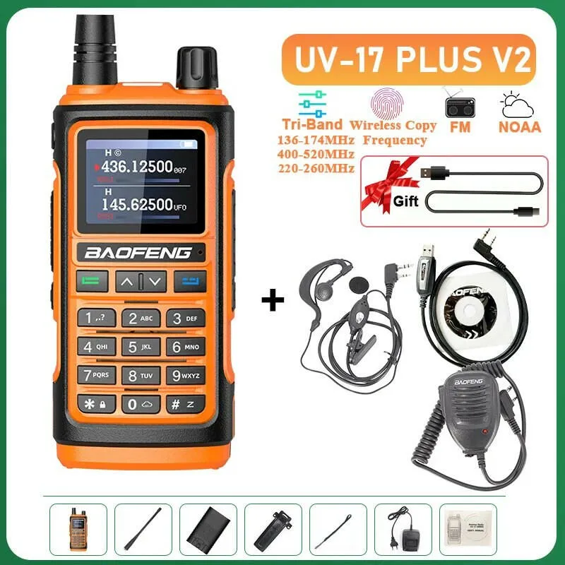 UV-17 Plus V1 V2 Baofeng Walkie Talkie 10W Type C Charging Dual/Tri Band Optional No Pro NOAA 1.77 Inch LCD Screen FM Waterproof