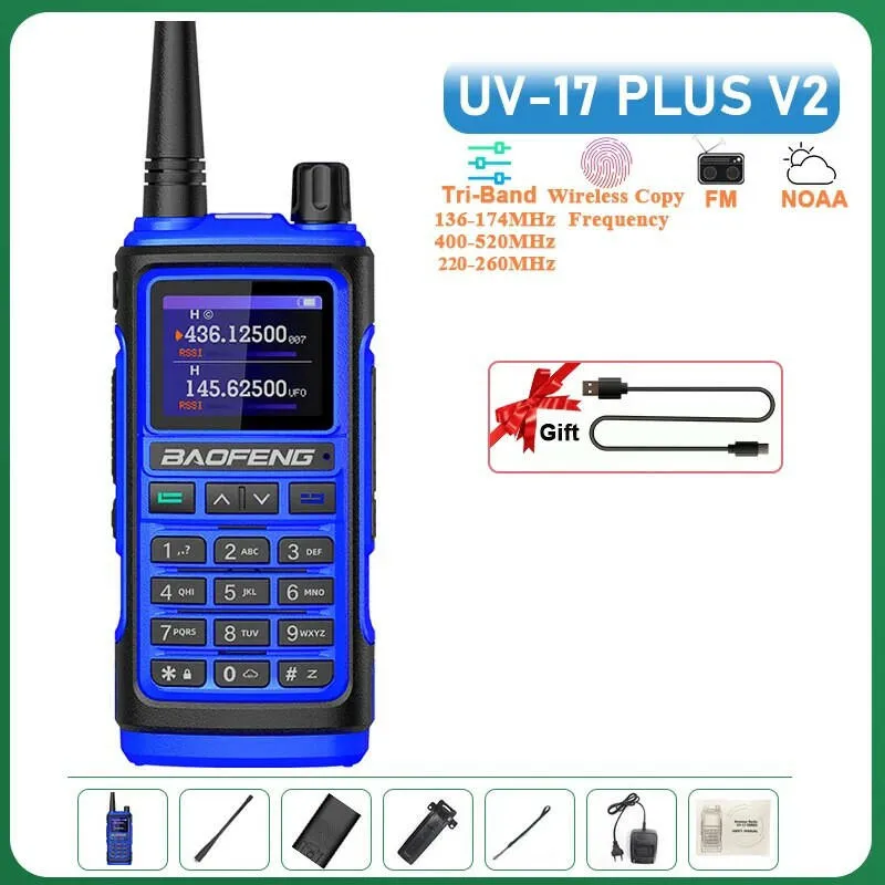 UV-17 Plus V1 V2 Baofeng Walkie Talkie 10W Type C Charging Dual/Tri Band Optional No Pro NOAA 1.77 Inch LCD Screen FM Waterproof