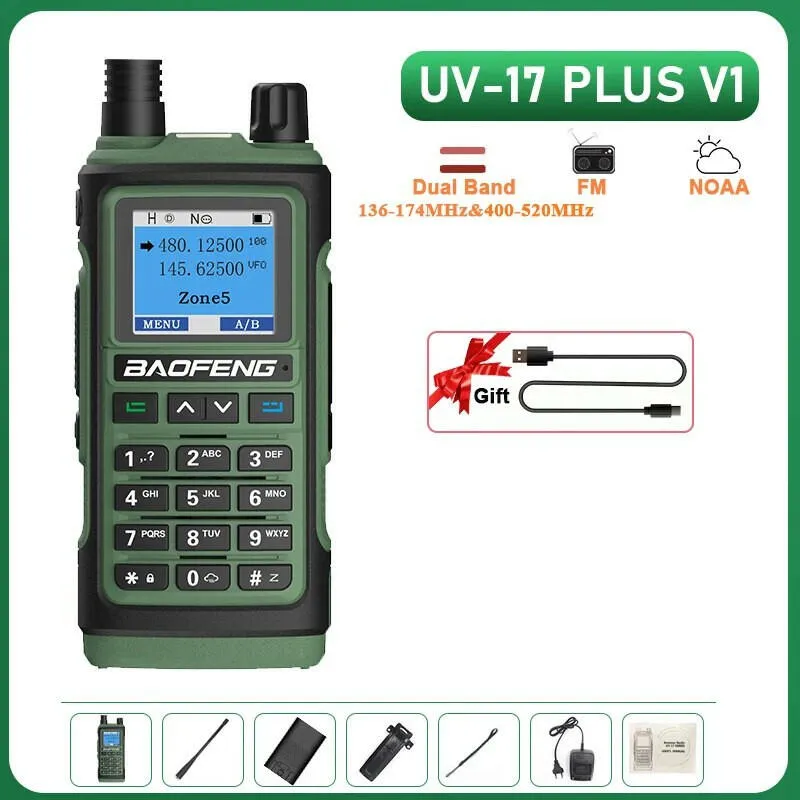 UV-17 Plus V1 V2 Baofeng Walkie Talkie 10W Type C Charging Dual/Tri Band Optional No Pro NOAA 1.77 Inch LCD Screen FM Waterproof