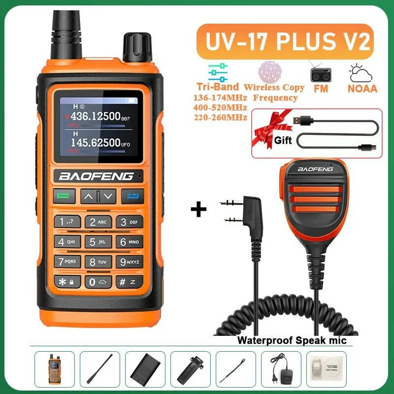 UV-17 Plus V1 V2 Baofeng Walkie Talkie 10W Type C Charging Dual/Tri Band Optional No Pro NOAA 1.77 Inch LCD Screen FM Waterproof