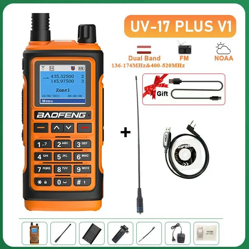 UV-17 Plus V1 V2 Baofeng Walkie Talkie 10W Type C Charging Dual/Tri Band Optional No Pro NOAA 1.77 Inch LCD Screen FM Waterproof