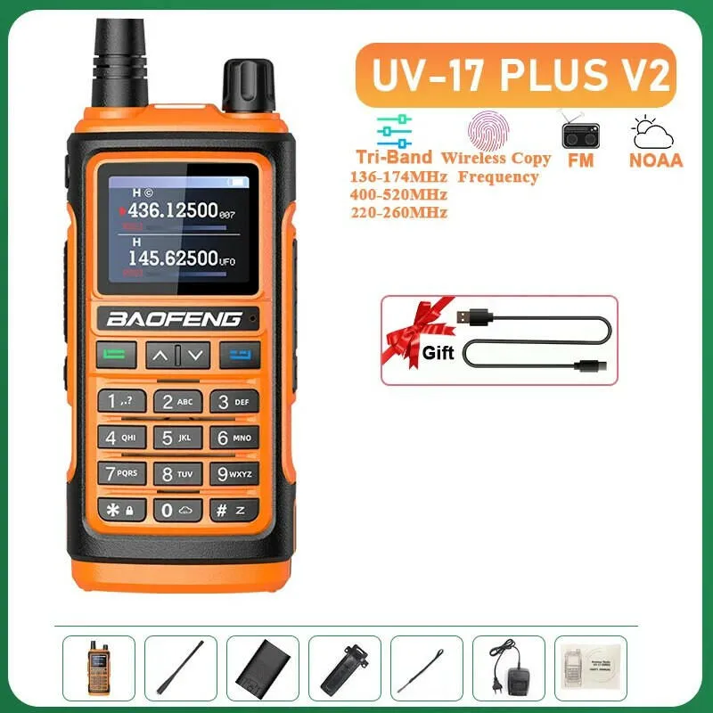 UV-17 Plus V1 V2 Baofeng Walkie Talkie 10W Type C Charging Dual/Tri Band Optional No Pro NOAA 1.77 Inch LCD Screen FM Waterproof