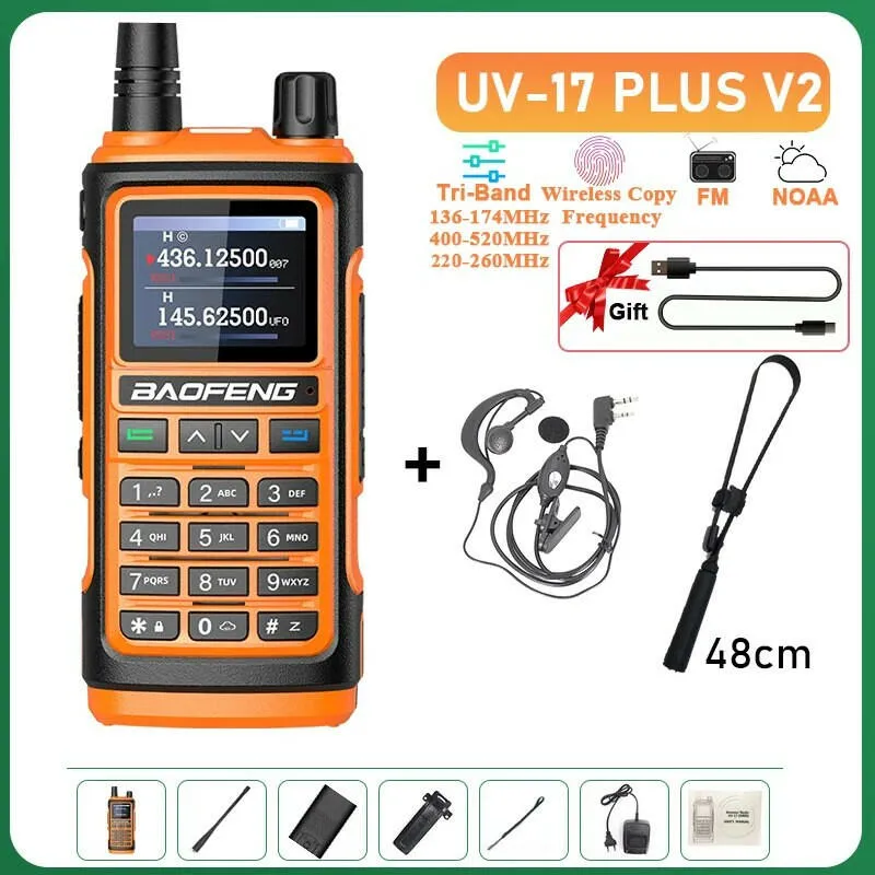 UV-17 Plus V1 V2 Baofeng Walkie Talkie 10W Type C Charging Dual/Tri Band Optional No Pro NOAA 1.77 Inch LCD Screen FM Waterproof