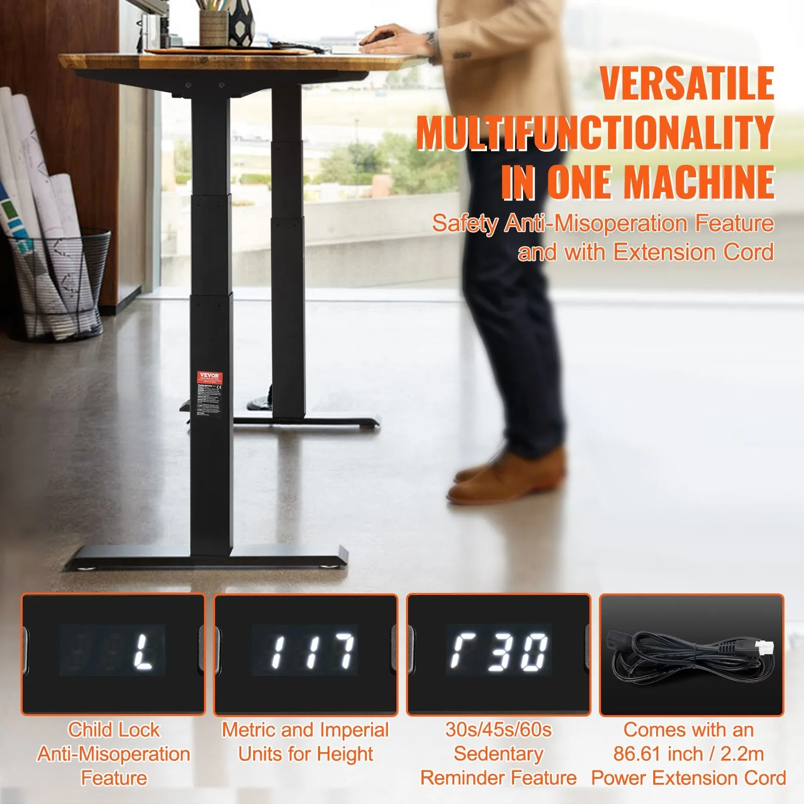 Vevor Standing Desk Frame Dual Motor Adjustable 26"-50.7" Height 43.3"-70" Length 3 Memory Presets New