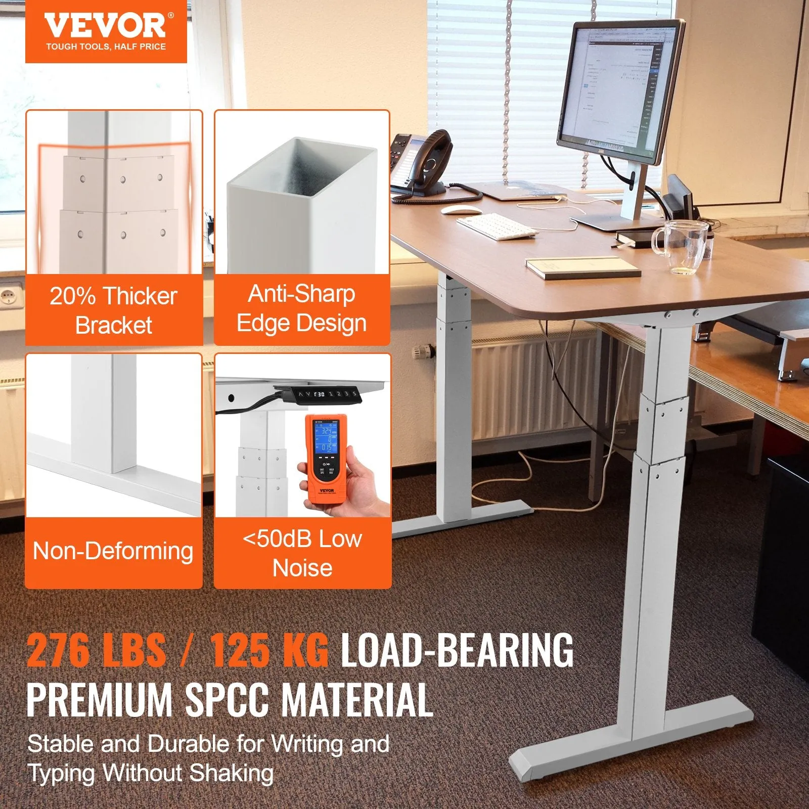 Vevor Standing Desk Frame Dual Motor Adjustable 26"-50.7" Height 43.3"-70" Length 3 Memory Presets New