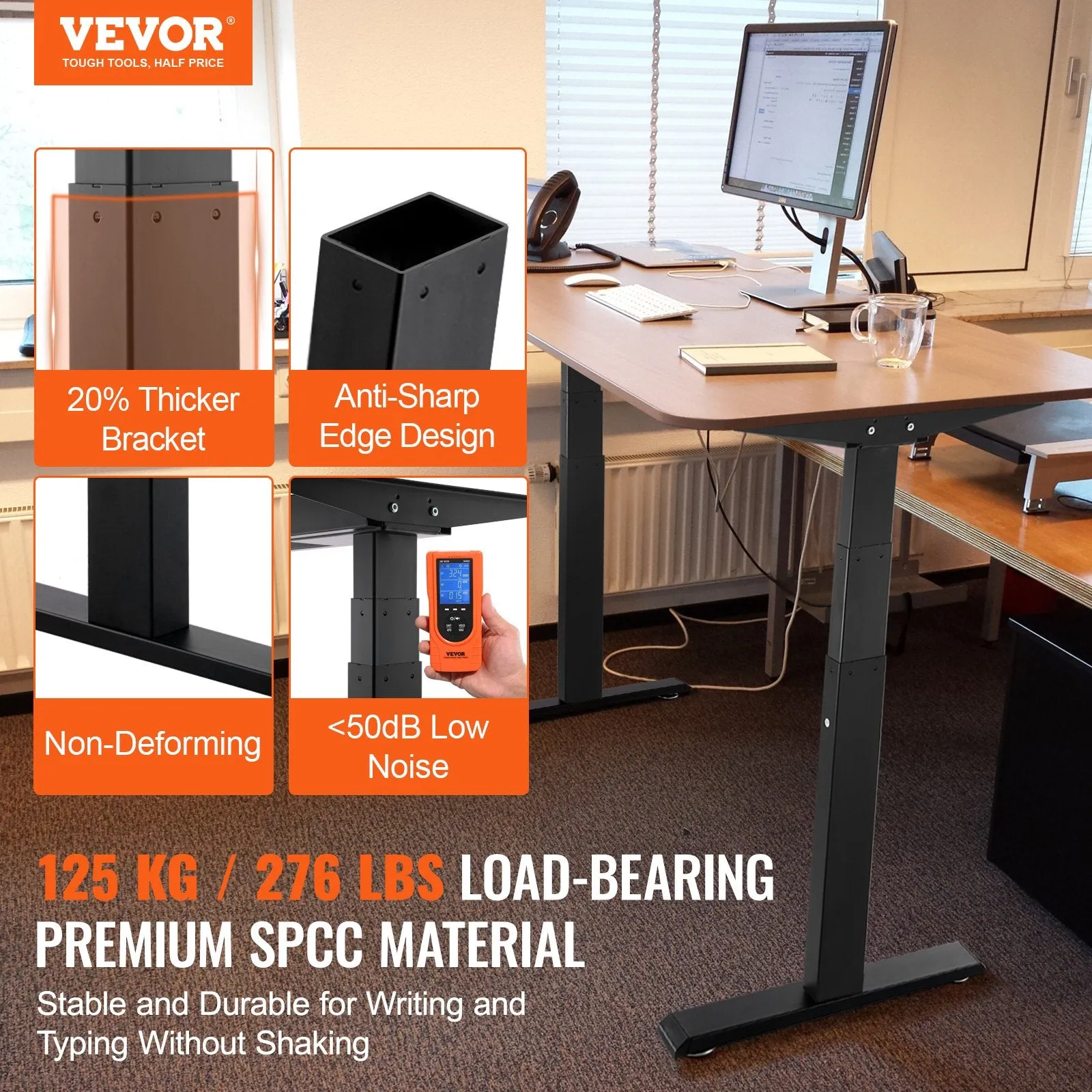 Vevor Standing Desk Frame Dual Motor Adjustable 26"-50.7" Height 43.3"-70" Length 3 Memory Presets New