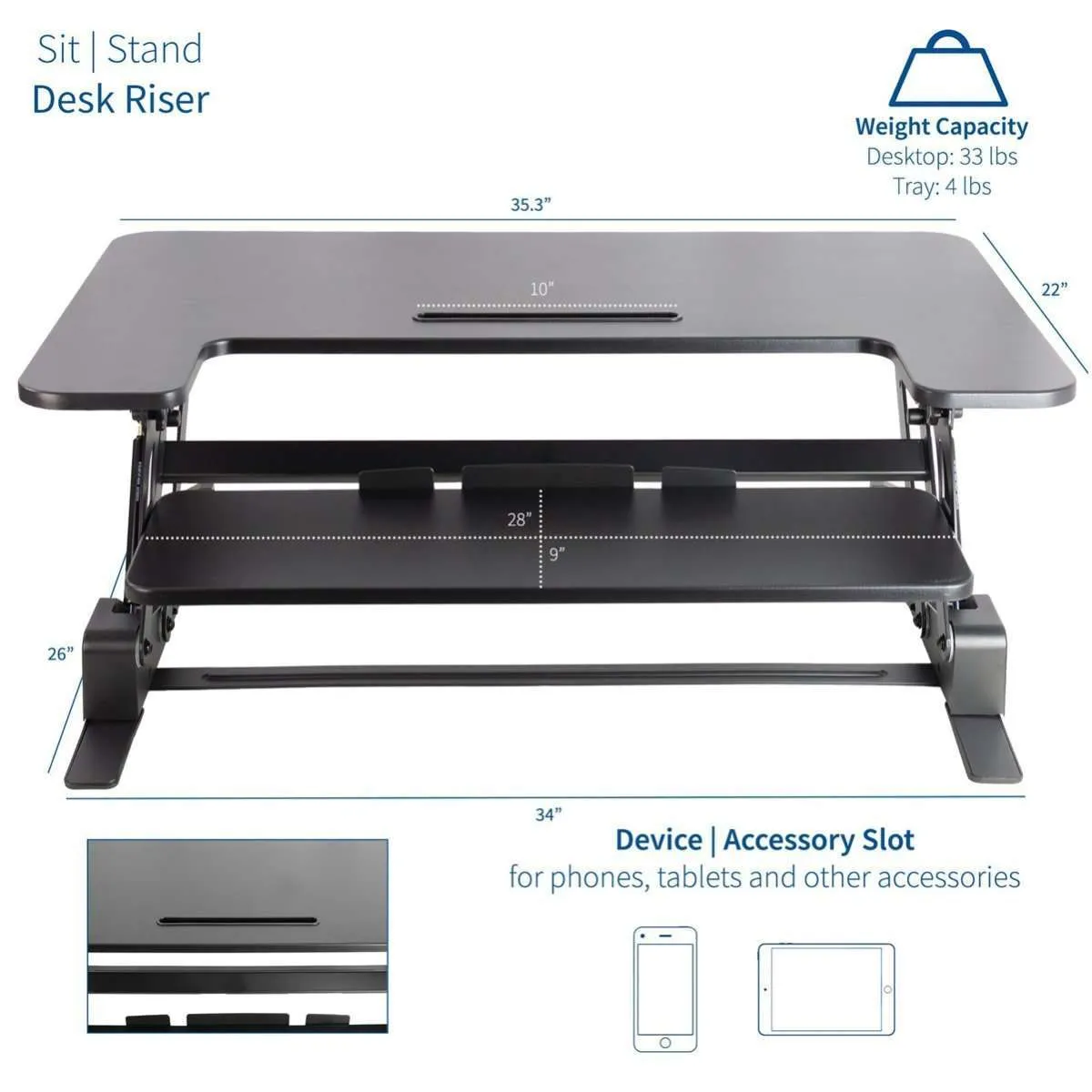 VIVO DESK-V000B Height-Adjustable Standing Desk Monitor Riser Tabletop Sit to Stand, Black