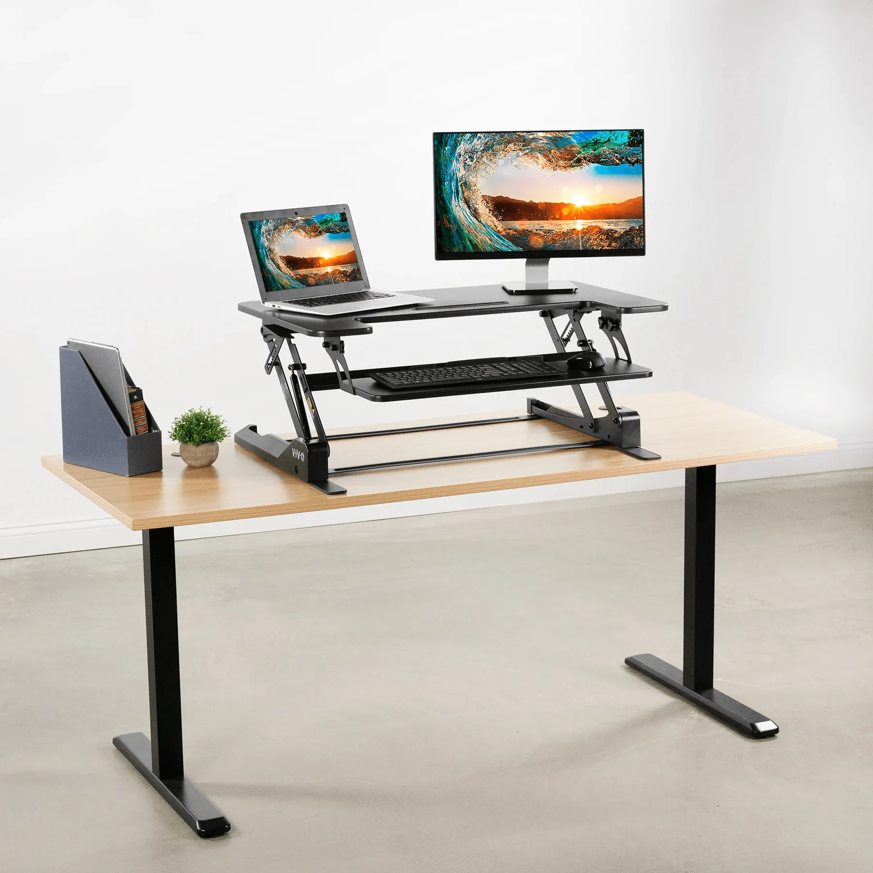 VIVO DESK-V000B Height-Adjustable Standing Desk Monitor Riser Tabletop Sit to Stand, Black