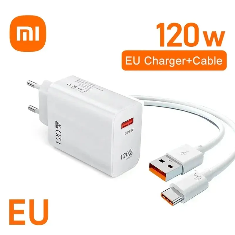 Xiaomi 120W Super Fast Charger 6A Cable USB 5.0 Type-C USB Turbo Charging Cable 120W MAX Fast Charging EU/US/UK iPhone Android