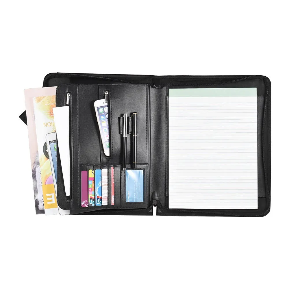 Zippered Multifunctional A4 Portfolio Professional Padfolio File Organizer with  Writing Pad Card Pockets for Businessmen Manager Sales Students