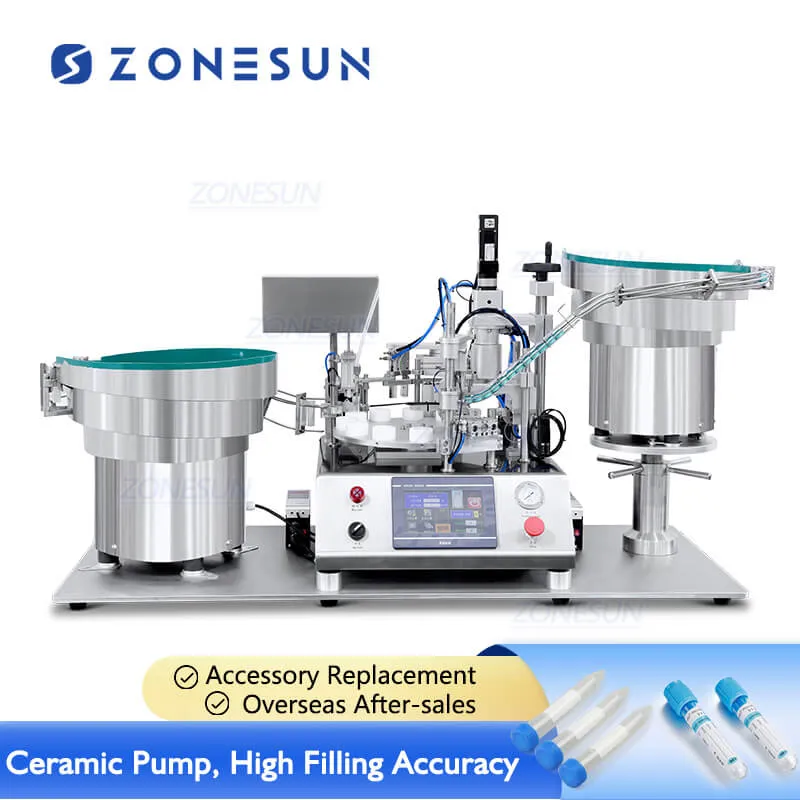 ZS-AFC16 Automatic Desktop Plastic Reagent Tube Solvent Ceramic Plunger Pump Liquid Test Tube Filling Capping Machine