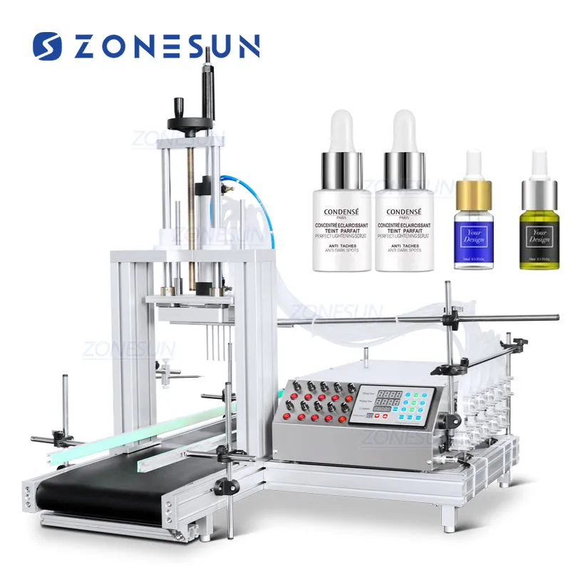 ZS-DTPP10D Automatic 10 Heads Liquid Essential Oil Reagent Small Glass Bottle Perfume Filling Machine With Diving Nozzle